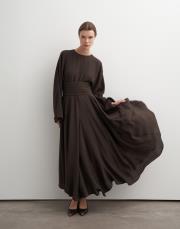 drape kemerli dökümlü elbise kahverengi 4