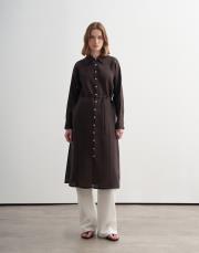 %100 keten biritli gömlek elbise kahverengi 2