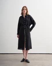 %100 keten biritli gömlek elbise siyah