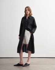 %100 keten biritli gömlek elbise siyah 2