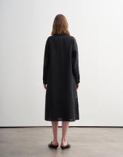 %100 keten biritli gömlek elbise siyah 3