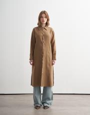 %100 keten biritli gömlek elbise camel