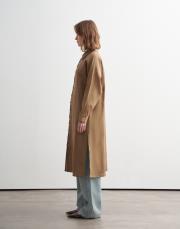 %100 keten biritli gömlek elbise camel 3