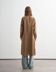 %100 keten biritli gömlek elbise camel 4