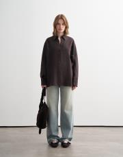 %100 keten manşet detaylı gömlek kahverengi