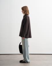 %100 keten manşet detaylı gömlek kahverengi 2