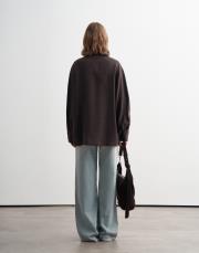 %100 keten manşet detaylı gömlek kahverengi 3