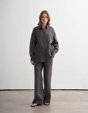 %100 keten manşet detaylı gömlek antrasit