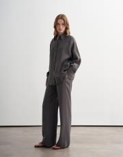 %100 keten manşet detaylı gömlek antrasit 2