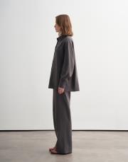 %100 keten manşet detaylı gömlek antrasit 3