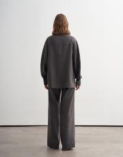 %100 keten manşet detaylı gömlek antrasit 4