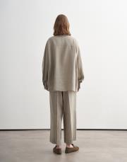 %100 keten manşet detaylı gömlek yeşil bej 3