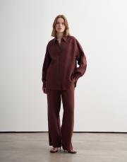 %100 keten manşet detaylı gömlek bordo