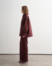 %100 keten manşet detaylı gömlek bordo 2