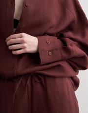 %100 keten manşet detaylı gömlek bordo 4