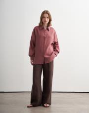 %100 keten manşet detaylı gömlek gül kurusu