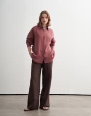 %100 keten manşet detaylı gömlek gül kurusu 2