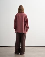 %100 keten manşet detaylı gömlek gül kurusu 3