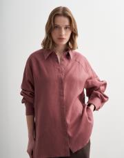 %100 keten manşet detaylı gömlek gül kurusu 4