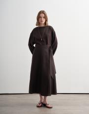 %100 keten anvelop kesim etek kahverengi