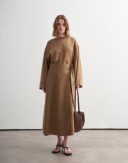 %100 keten anvelop kesim etek camel