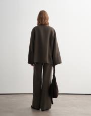 %100 keten kesik detaylı gömlek haki 3