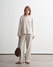 %100 keten kesik detaylı gömlek natürel