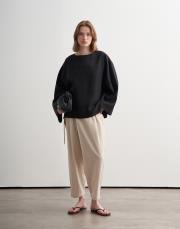 %100 keten kesik detaylı gömlek siyah