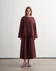 %100 keten kesik detaylı gömlek bordo