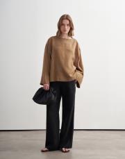 %100 keten kesik detaylı gömlek camel 3