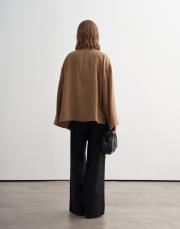 %100 keten kesik detaylı gömlek camel 4