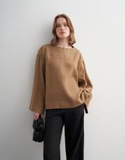 %100 keten kesik detaylı gömlek camel 5