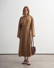 %100 keten kesik detaylı gömlek camel 6