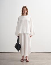 %100 keten kesik detaylı gömlek ekru