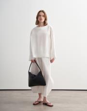 %100 keten kesik detaylı gömlek ekru 2