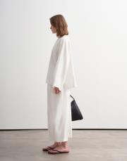 %100 keten kesik detaylı gömlek ekru 3