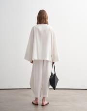 %100 keten kesik detaylı gömlek ekru 4