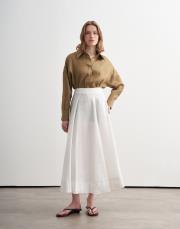 %100 keten parçalı etek ekru