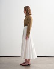 %100 keten parçalı etek ekru 3