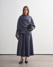 %100 keten parçalı etek koyu mavi 4