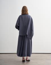 %100 keten parçalı etek koyu mavi 5