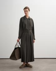 pileli geniş kesim modal pantolon haki