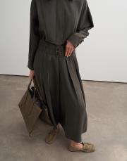 pileli geniş kesim modal pantolon haki 3