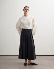 pileli geniş kesim modal pantolon lacivert 2