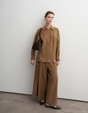 pileli geniş kesim modal pantolon camel 5