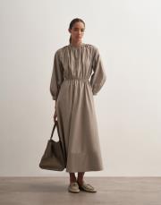 %100 koton bağcıklı elbise açık haki