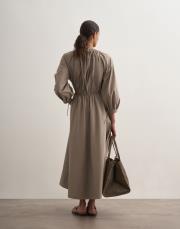 %100 koton bağcıklı elbise açık haki 3