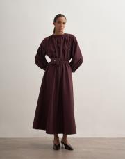 %100 koton bağcıklı elbise bordo 2