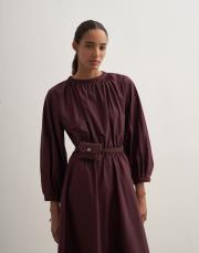 %100 koton bağcıklı elbise bordo 4