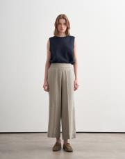 %100 keten culotte pantolon yeşil bej